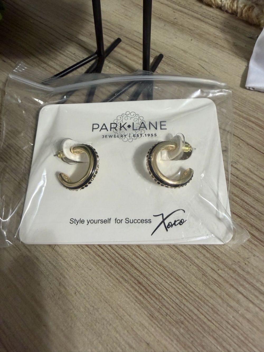 Park Lane Gold and Black Curved Hoop Earrings